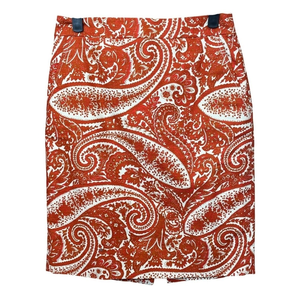 J.Crew Orange Paisley Textured Cotton Pencil Skirt Women Size 0